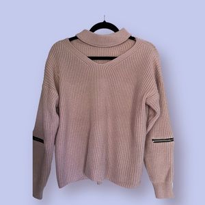 Pink cutout collar sweater